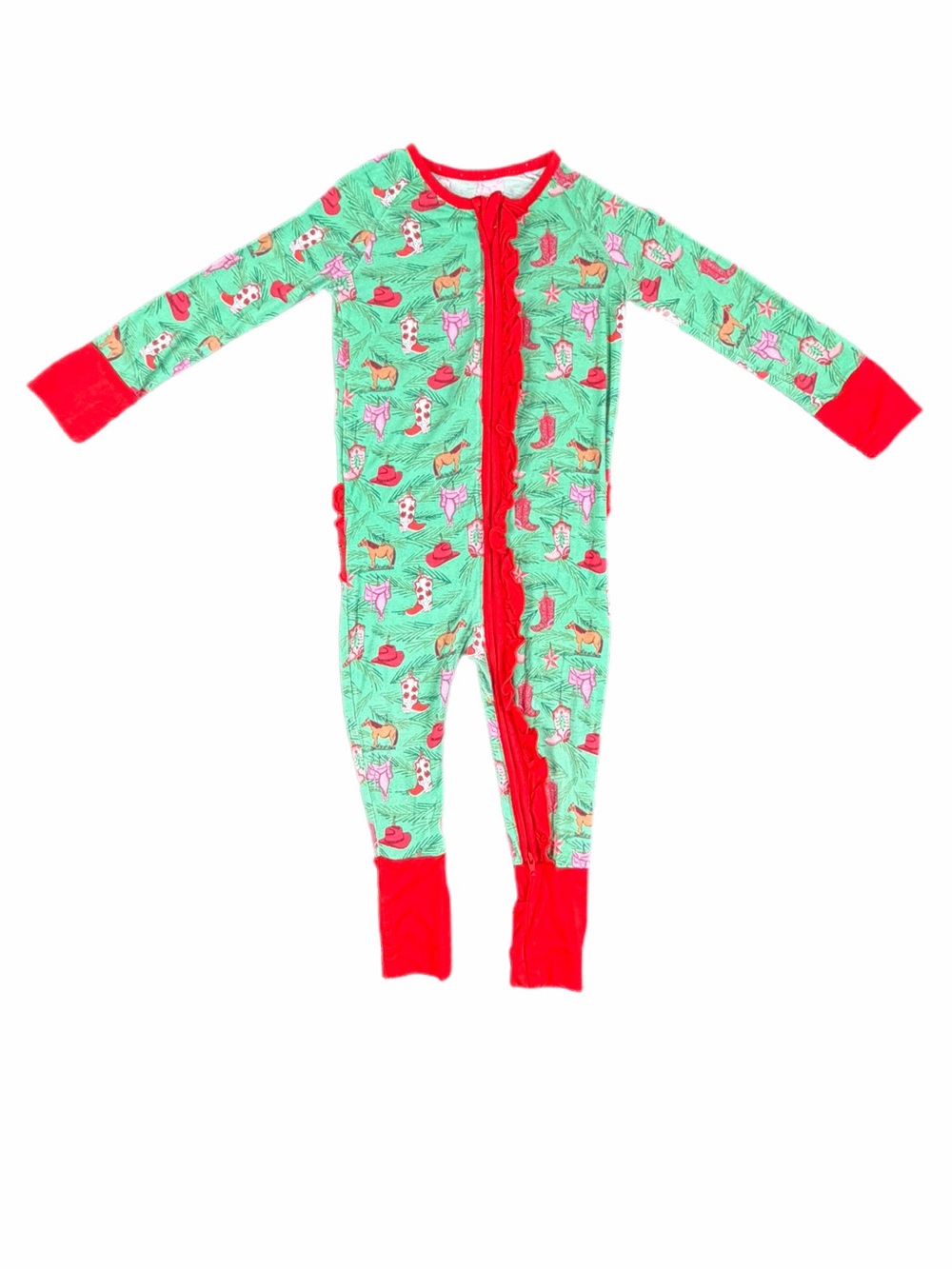 POPPY KIDS Western Christmas Bamboo Ruffle Sleeper - 12-18M